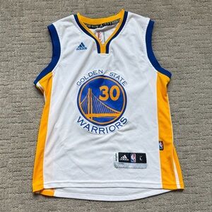 Adidas Kids Steph Curry Golden State Warriors Jersey - White, Blue, and Yellow